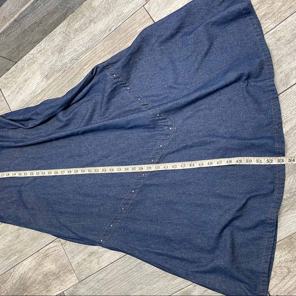 Vintage 90s Denim Maxi Dress Embroidered Women's Size Size L. - Picture 7 of 10